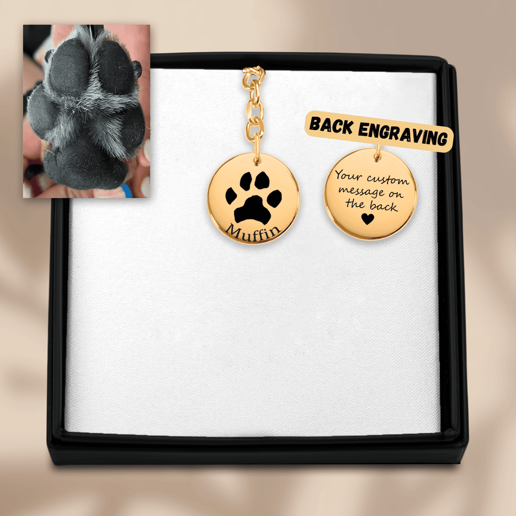 Personalized Paw Print Keychain | Custom Pet Memorial Keychain | Dog & Cat Gift