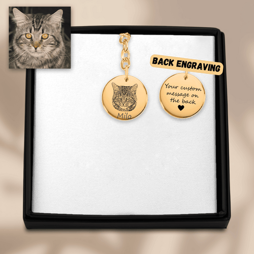 Custom Cat Portrait Keychain | Personalized Cat Mom Gift | Pet Memorial Keychain