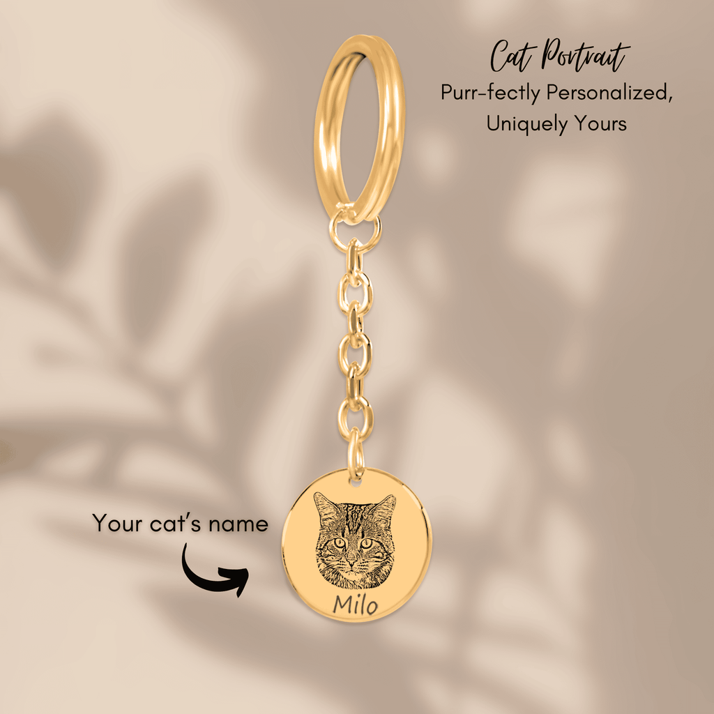 Custom Cat Portrait Keychain | Personalized Cat Mom Gift | Pet Memorial Keychain