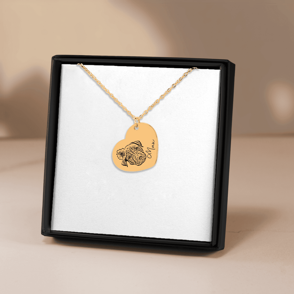 Custom Pet Portrait Heart Necklace | Personalized Pet Memorial Jewelry | Dog & Cat Mom Gift