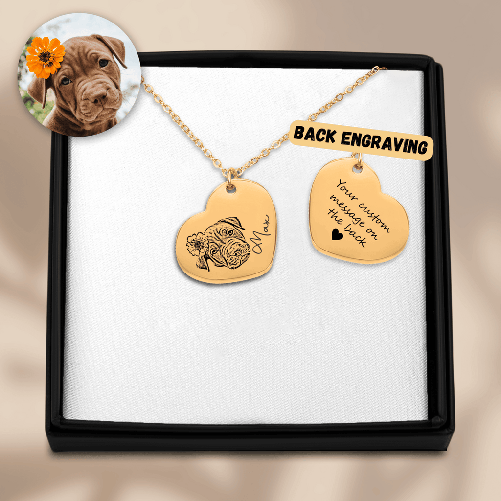 Custom Pet Portrait Heart Necklace | Personalized Pet Memorial Jewelry | Dog & Cat Mom Gift