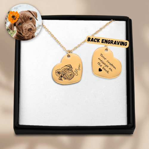 Custom Pet Portrait Heart Necklace | Personalized Pet Memorial Jewelry | Dog & Cat Mom Gift