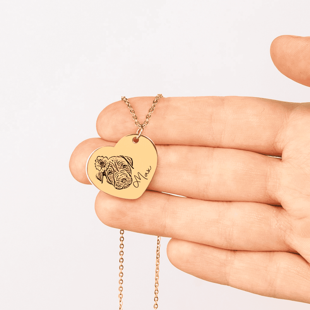 Custom Pet Portrait Heart Necklace | Personalized Pet Memorial Jewelry | Dog & Cat Mom Gift