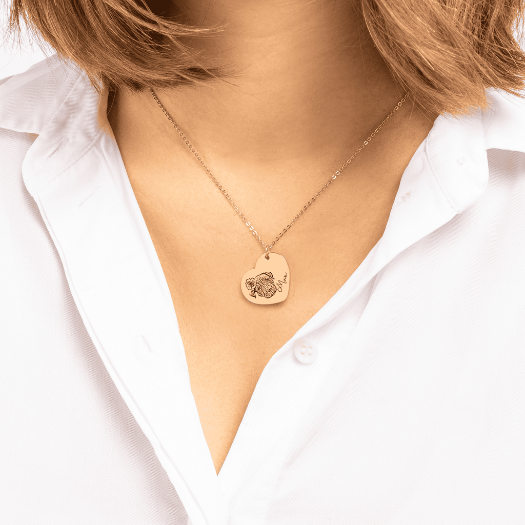 Custom Pet Portrait Heart Necklace | Personalized Pet Memorial Jewelry | Dog & Cat Mom Gift
