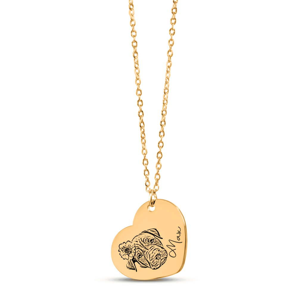 Custom Pet Portrait Heart Necklace | Personalized Pet Memorial Jewelry | Dog & Cat Mom Gift