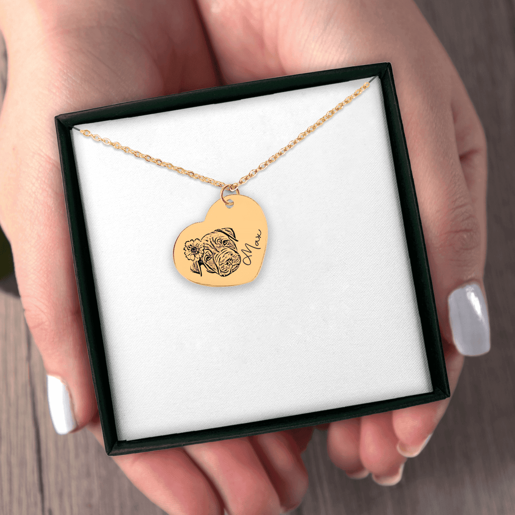 Custom Pet Portrait Heart Necklace | Personalized Pet Memorial Jewelry | Dog & Cat Mom Gift