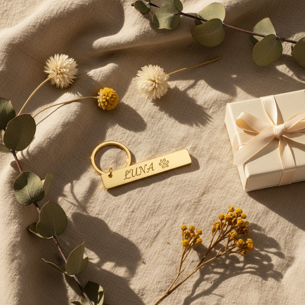 Personalized Pet Name & Paw Print Bar Keychain