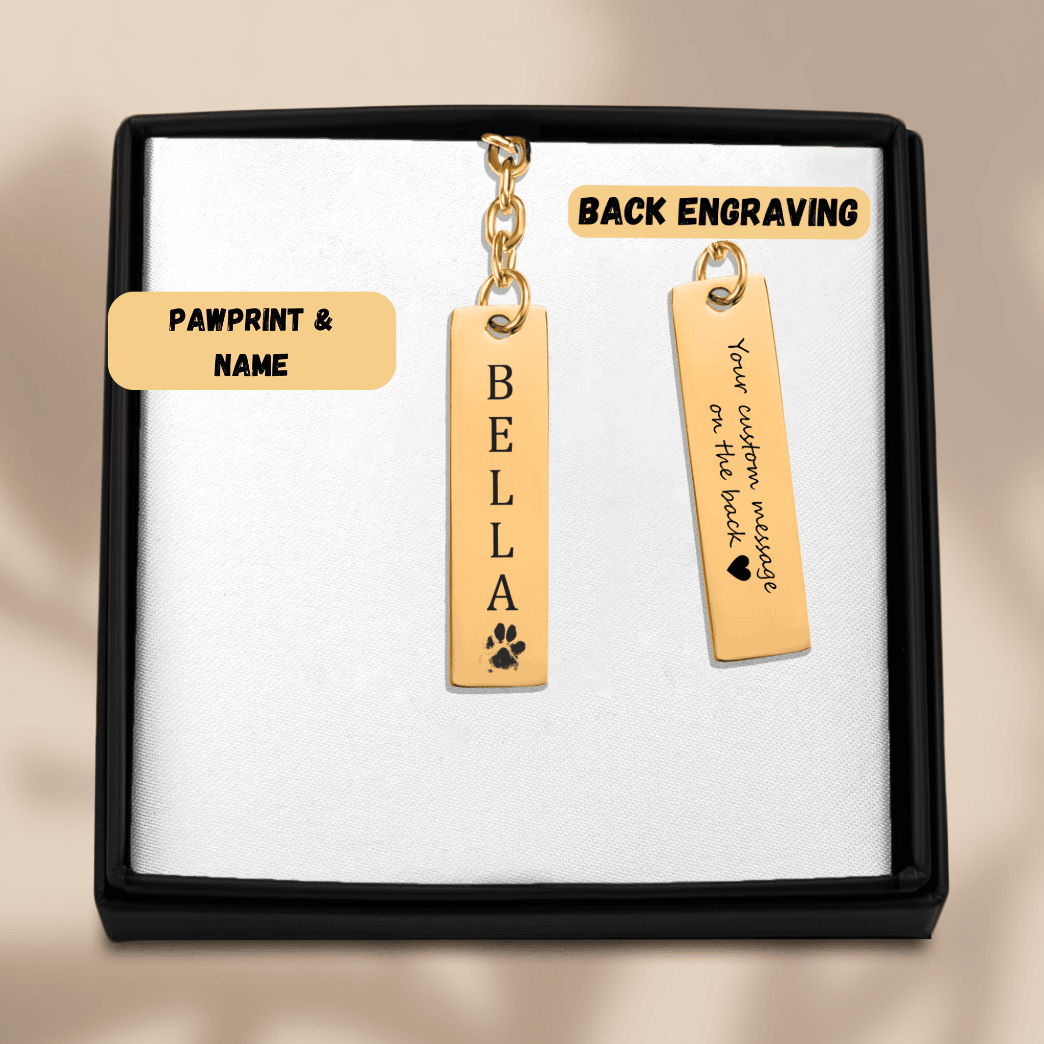 Personalized Pet Name & Paw Print Bar Keychain | Custom Dog & Cat Mom Gift | Pet Memorial
