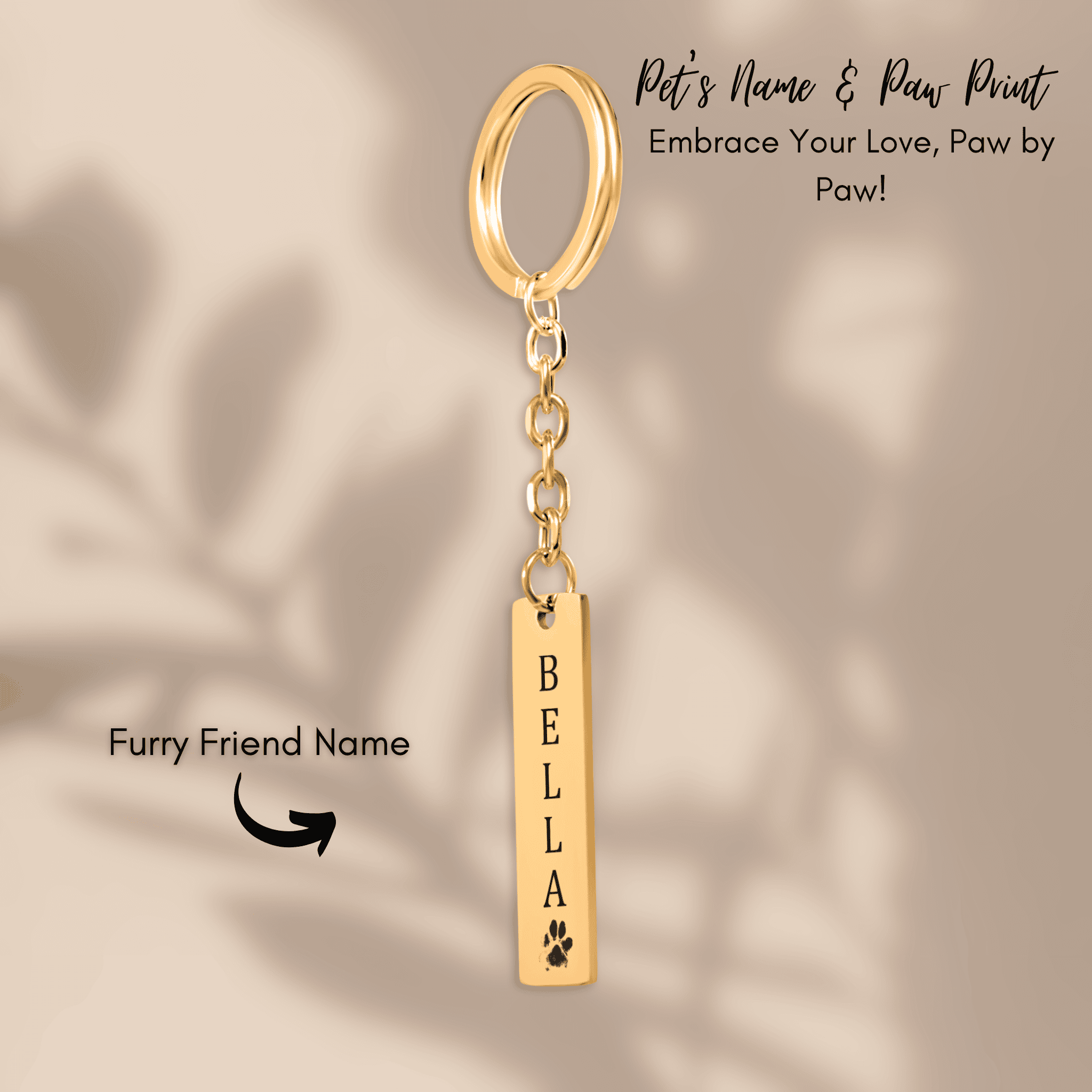 Personalized Pet Name & Paw Print Bar Keychain | Custom Dog & Cat Mom Gift | Pet Memorial